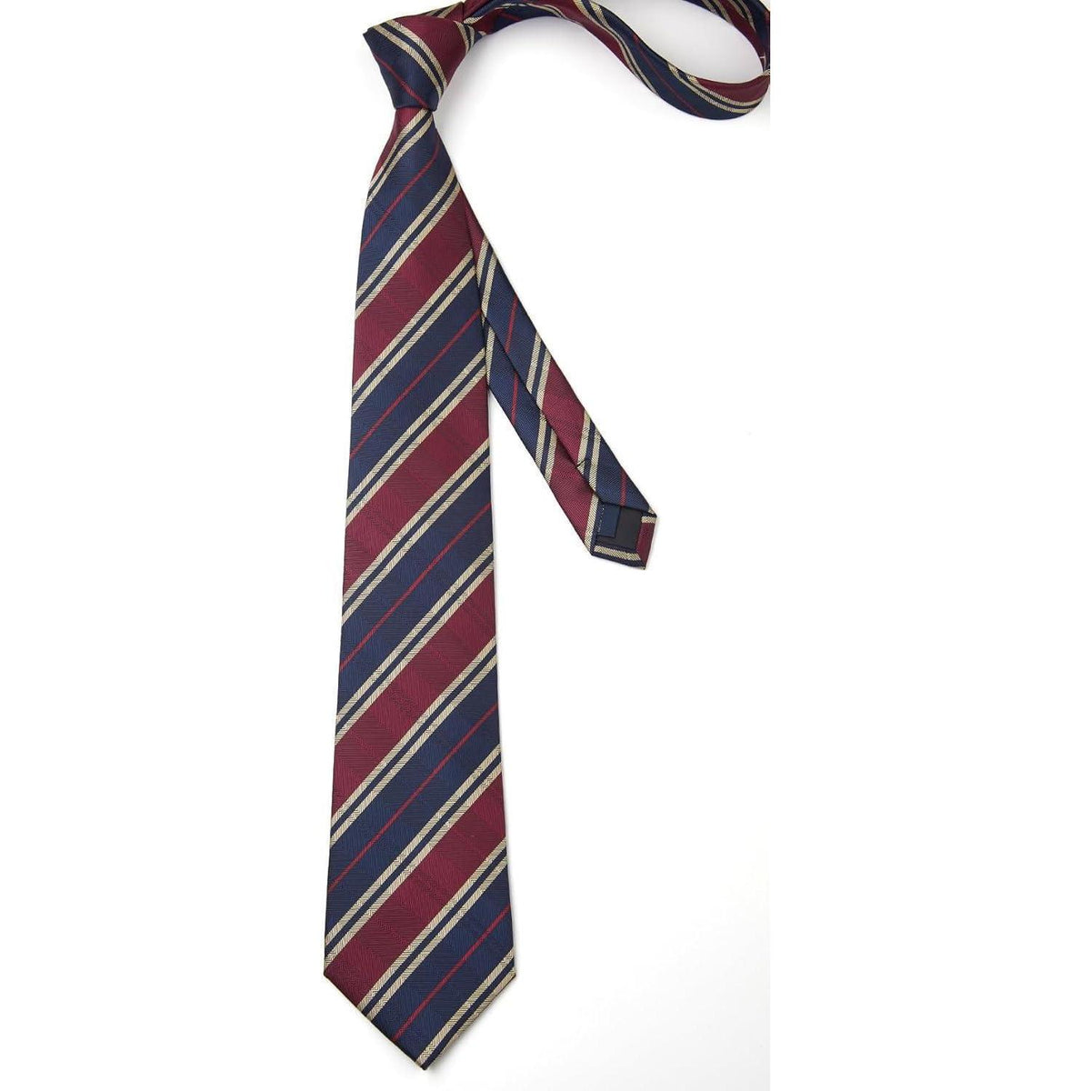 Herren Krawatte & Einstecktuch Set Gestreift Marineblau/Burgundy