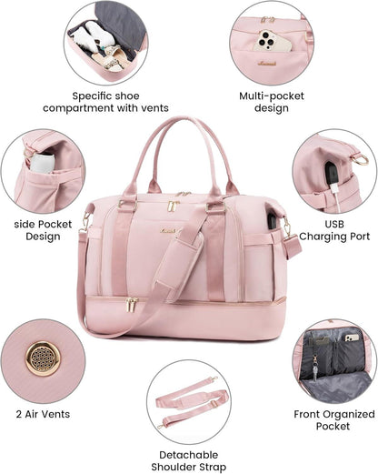 LOVEVOOK Kliniktasche Geburt Sporttasche 40L Reisetasche Nassfach Rose