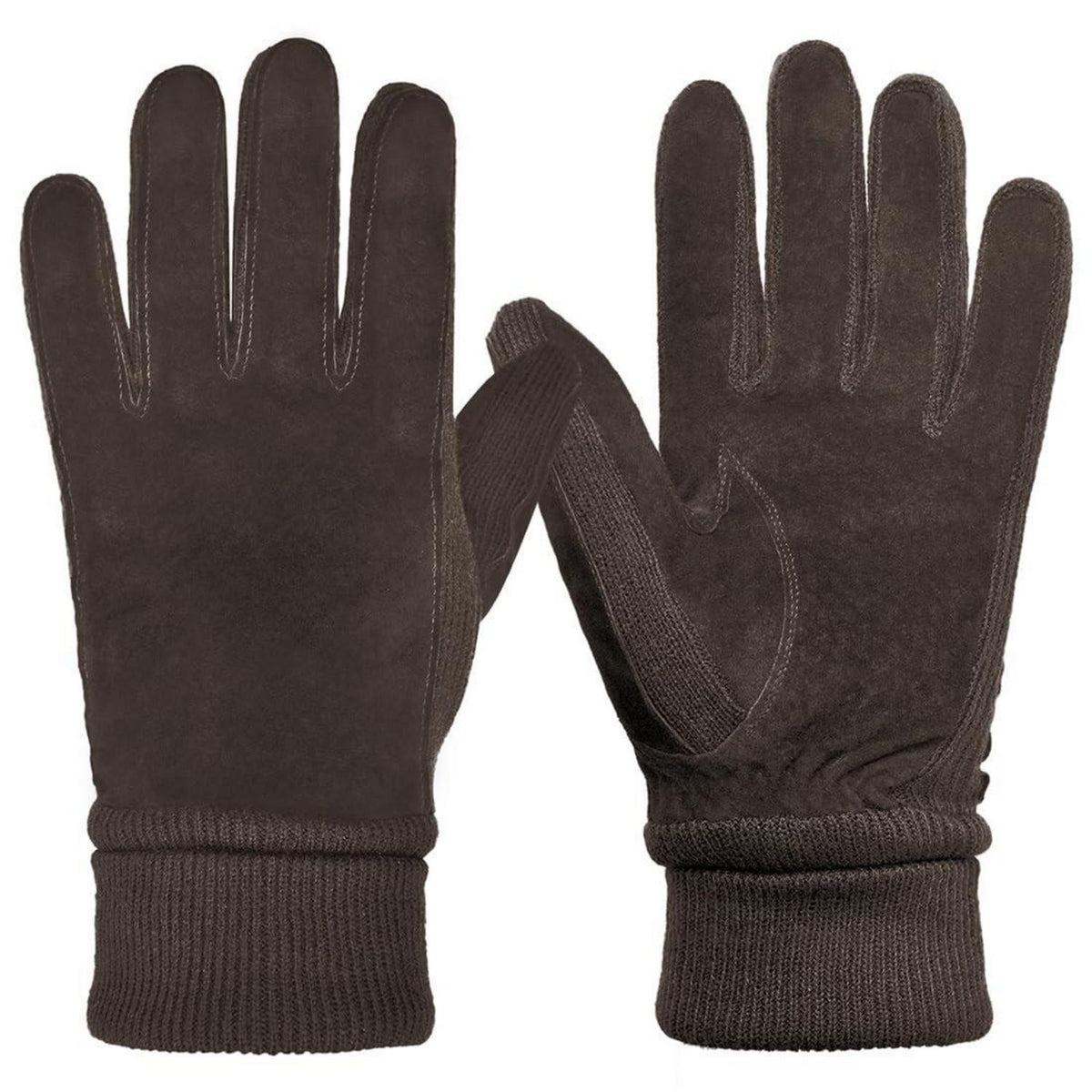 Damen Winterhandschuhe Wildleder mit Wollfleece-Futter Braun