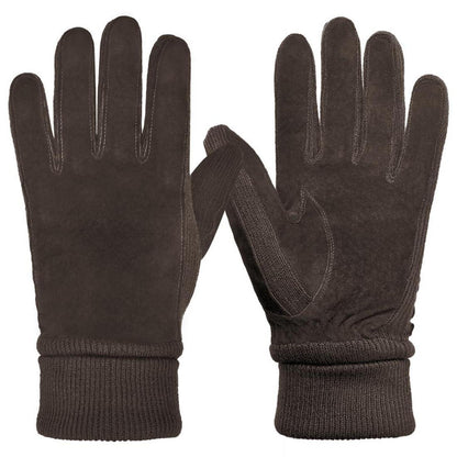 Damen Winterhandschuhe Wildleder mit Wollfleece-Futter Braun