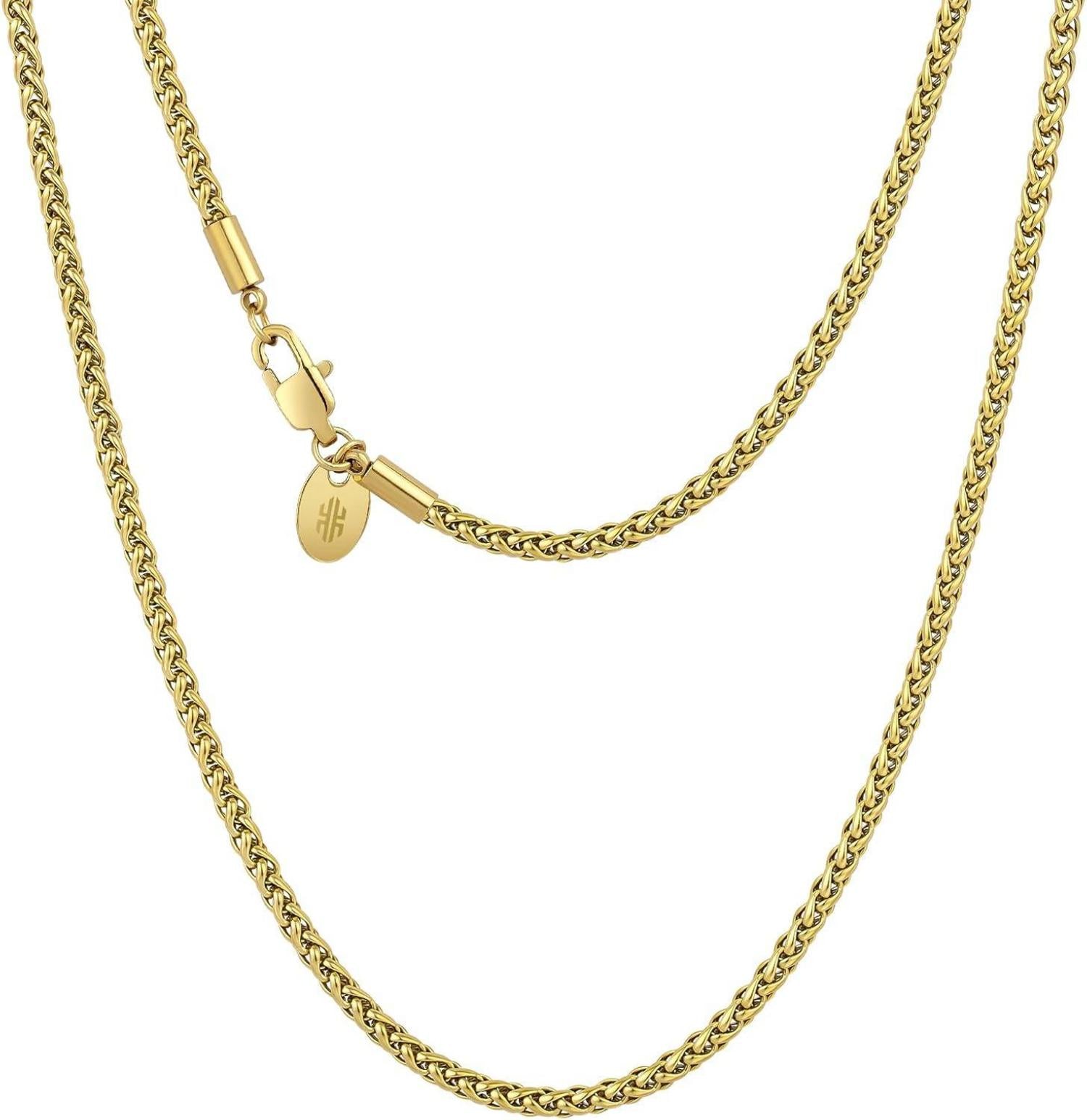 Goldkette 3mm Edelstahl Weizenkette 14K beschichtet 55,9cm