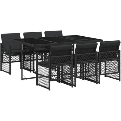 Garten Essgruppe 7-TLG. Poly Rattan mit Kissen & Glasplatte