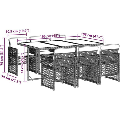 Garten Essgruppe 7-teilig mit Kissen, Grau Poly Rattan