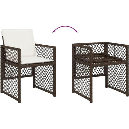 Garten Essgruppe 7-teilig mit Kissen, Poly Rattan Tisch & 6 Stühle
