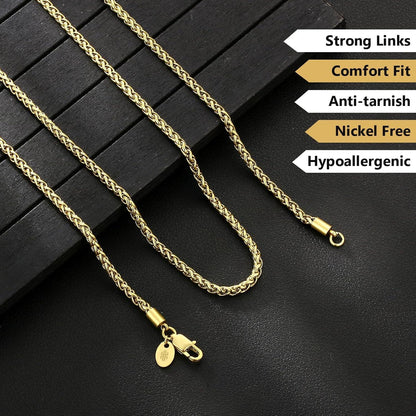 Goldkette 18K beschichtet Edelstahl Weizenkette 3mm 50,8cm