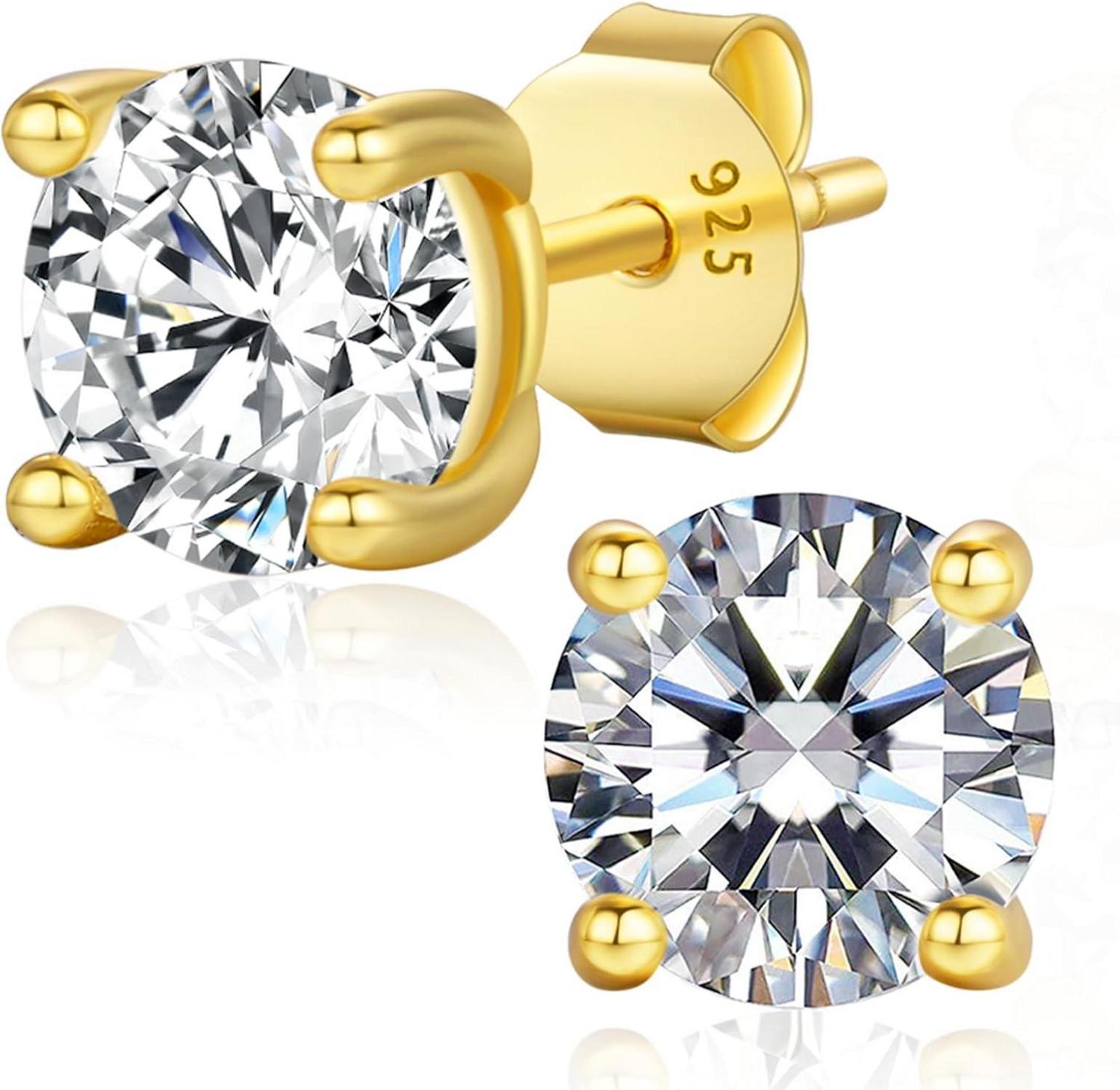 Moissanit Ohrringe 925 Silber 14K Gold VVS1 Brillant 4mm