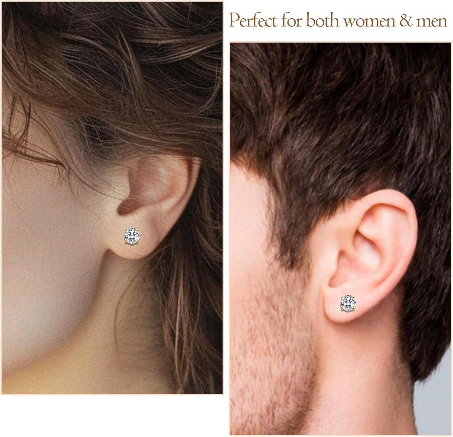 Moissanit Ohrringe 925 Silber 14K Gold VVS1 Brillant 4mm