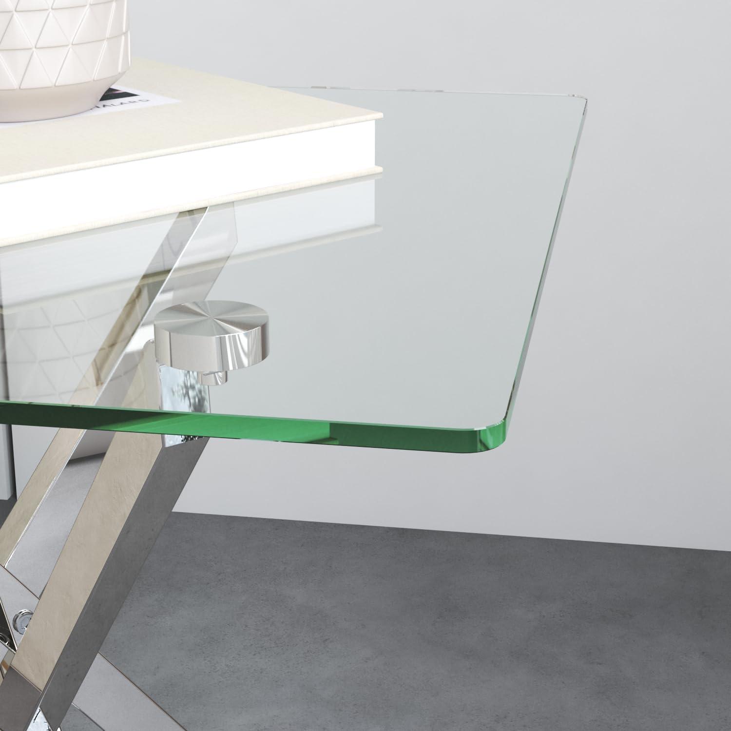 GOLDFAN Beistelltisch Glas Couchtisch Modern Metallbeine Silber
