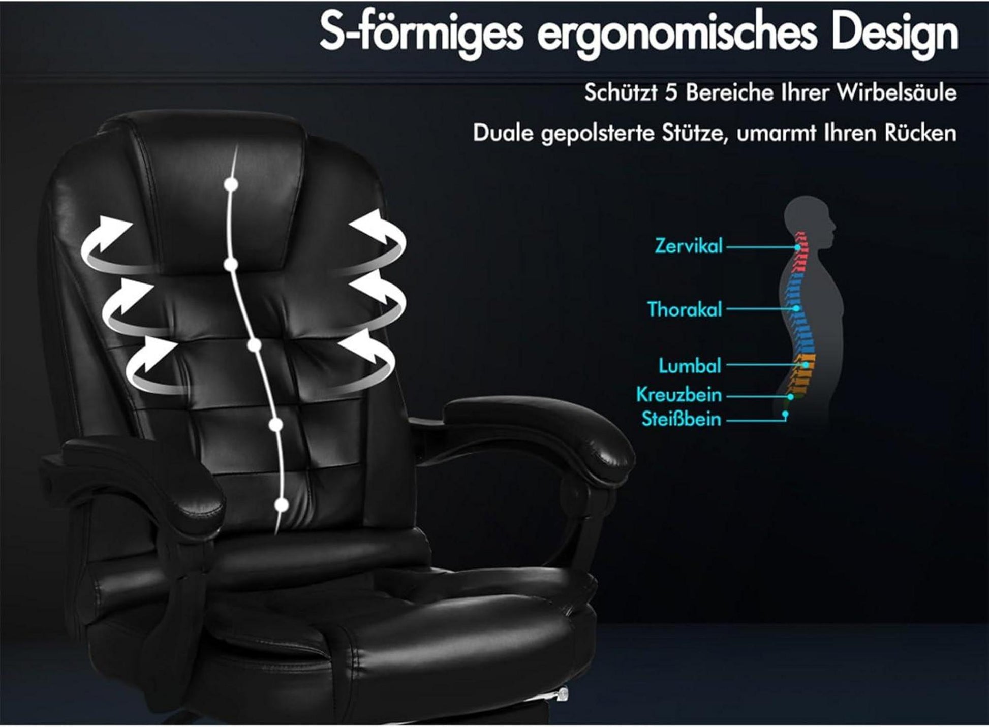 Ergonomischer Bürostuhl mit Massagefunktion und Lordosenstütze