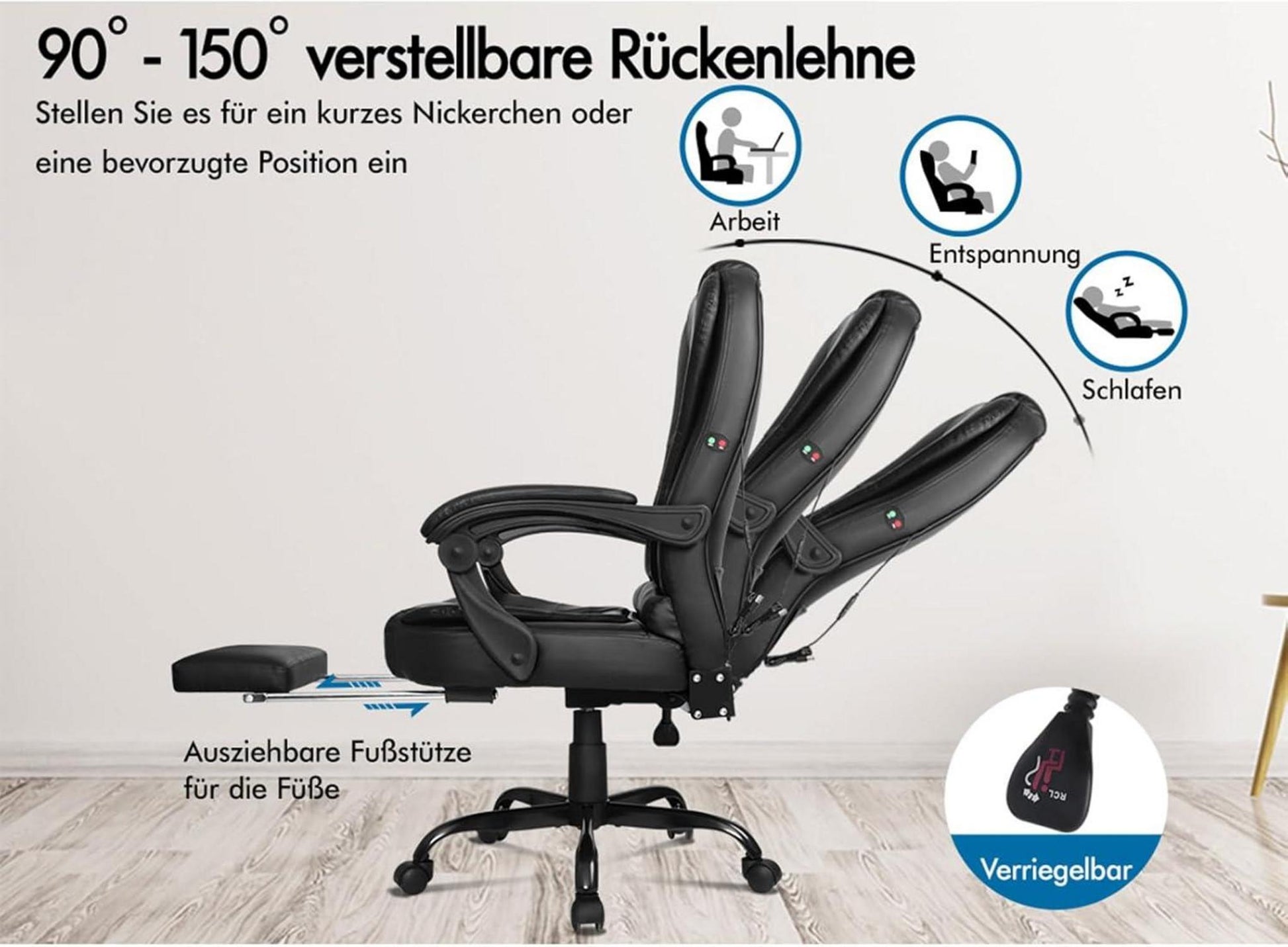 ALFORDSON Bürostuhl Schwarz mit Massagefunktion