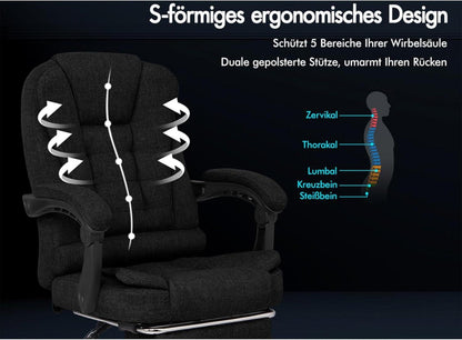 Ergonomischer Bürostuhl Massage Fußstütze 150° Neigung Schwarz