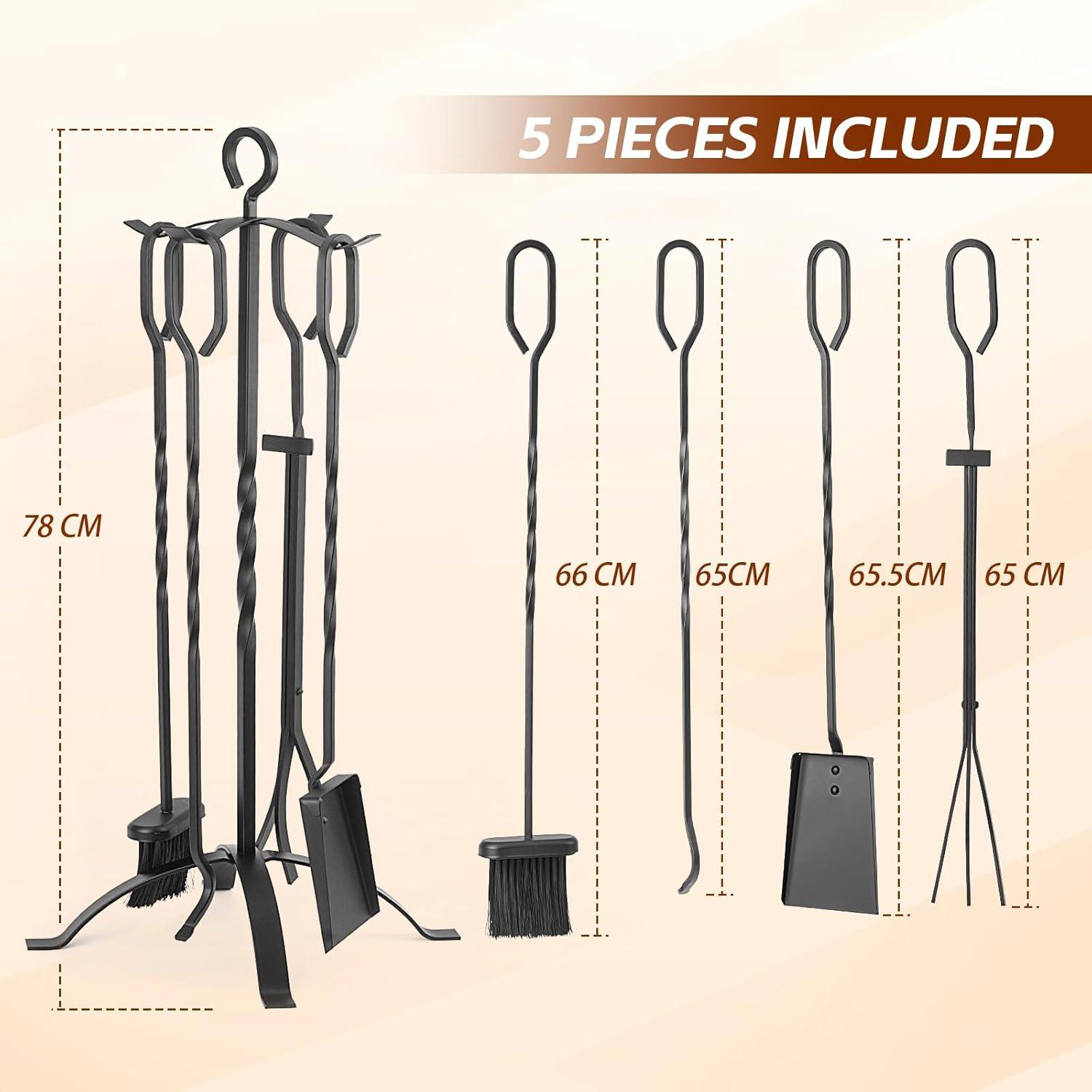 Kaminbesteck Schwarz 5-teilig Kamingarnitur Zubehör 65CM