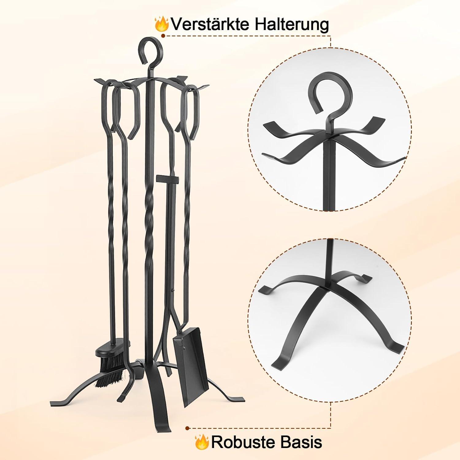 Kaminbesteck schwarz 5-teilig Kamingarnitur Zubehör 65CM