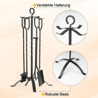 Kaminbesteck schwarz 5-teilig Kamingarnitur Zubehör 65CM