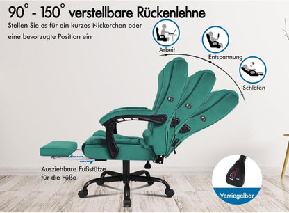 ALFORDSON Bürostuhl Gaming-Stuhl, ergonomisch, Lordosenstütze, Rennsitz, verstellbar, Wildleder, Grün