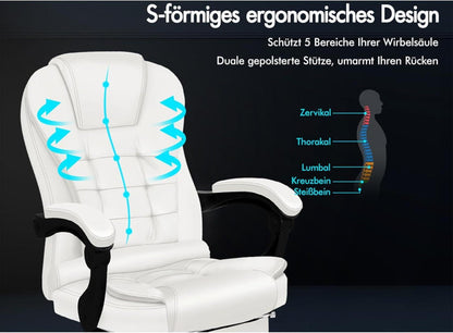 Ergonomischer Massagebürostuhl mit Fußstütze, Neigung und