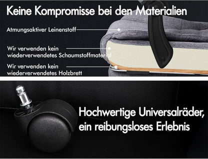 ALFORDSON Massagebürostuhl mit Fußstütze, 150° Neigung, Samt-Chefsessel, Grau
