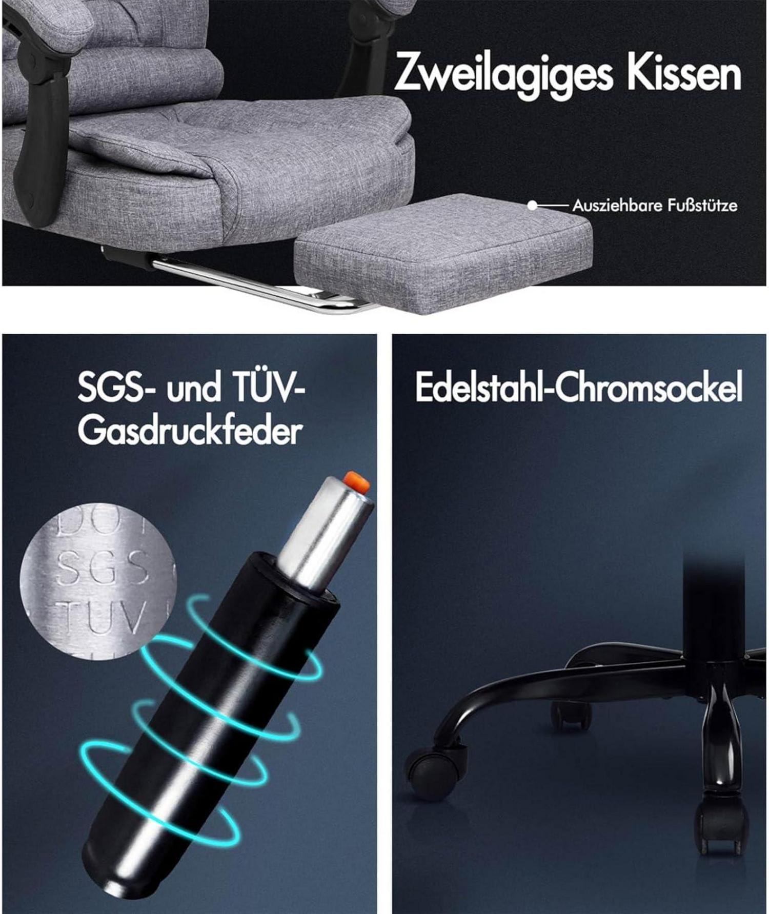Bürostuhl Gaming-Stuhl Leinen Grau Lordosenstütze Massage415