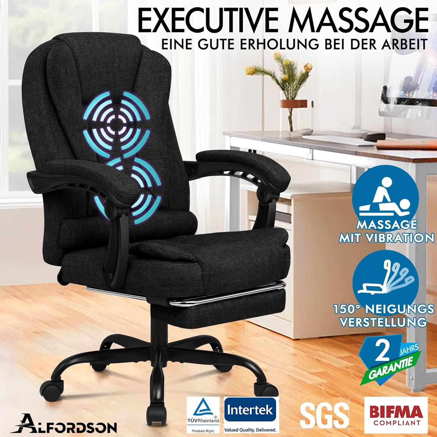 Bürostuhl Gaming Stuhl ergonomisch Schwarz mit Lordosenstütze Massage