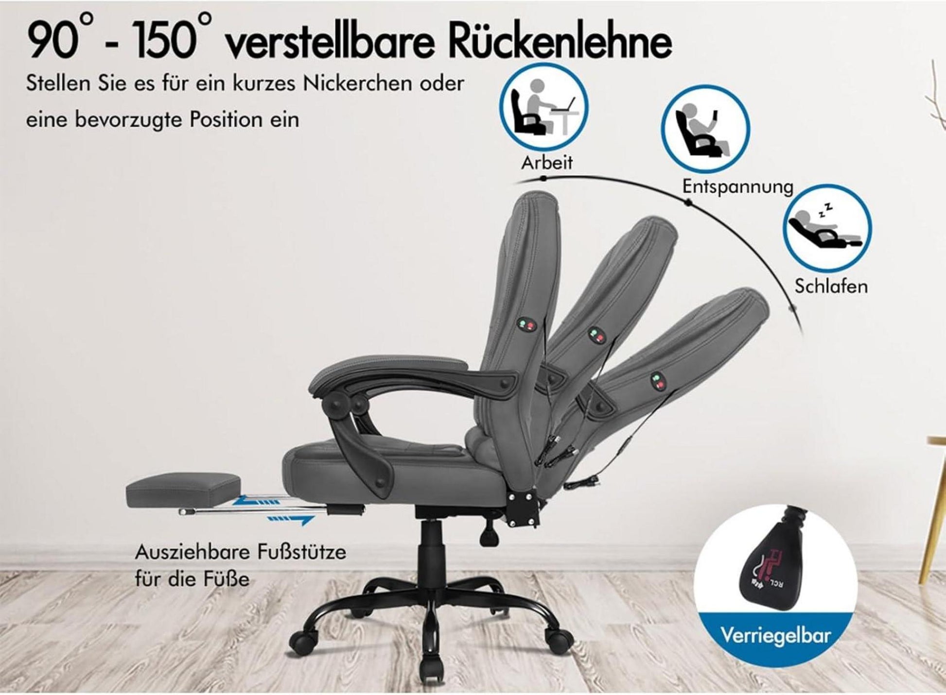 ALFORDSON Gaming-Stuhl Bürostuhl mit Massagefunktion - Grau