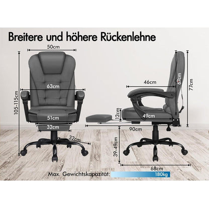 Massage Bürostuhl ergonomisch mit Fußstütze und