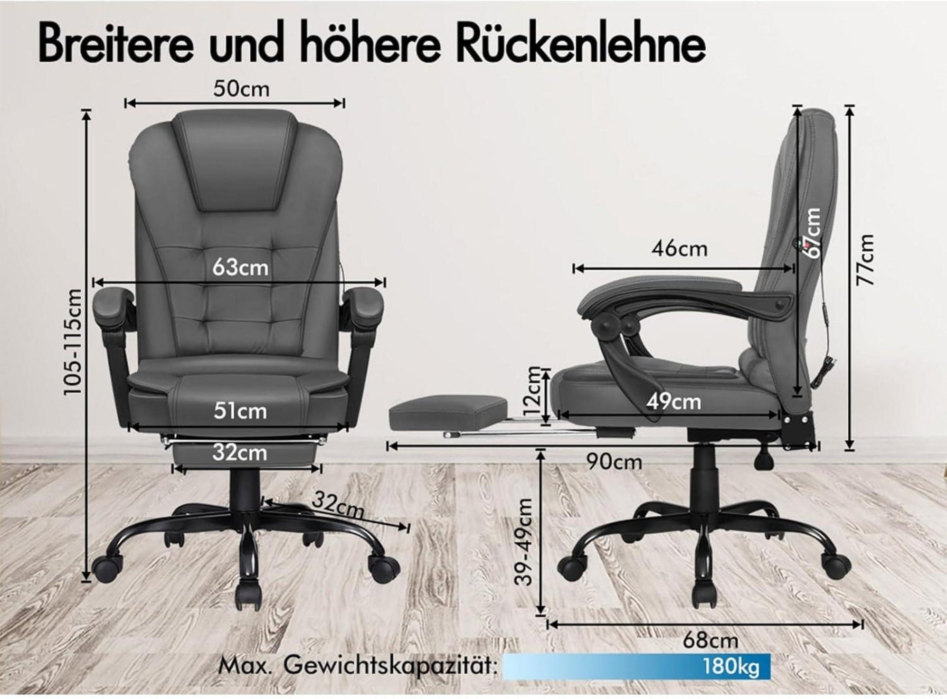 Massage Bürostuhl ergonomisch mit Fußstütze und