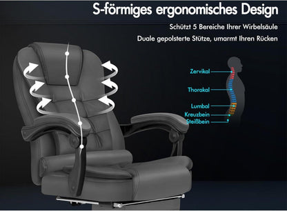 Ergonomischer Massagebürostuhl mit Fußstütze, 150°-Neigung, Samtbezug