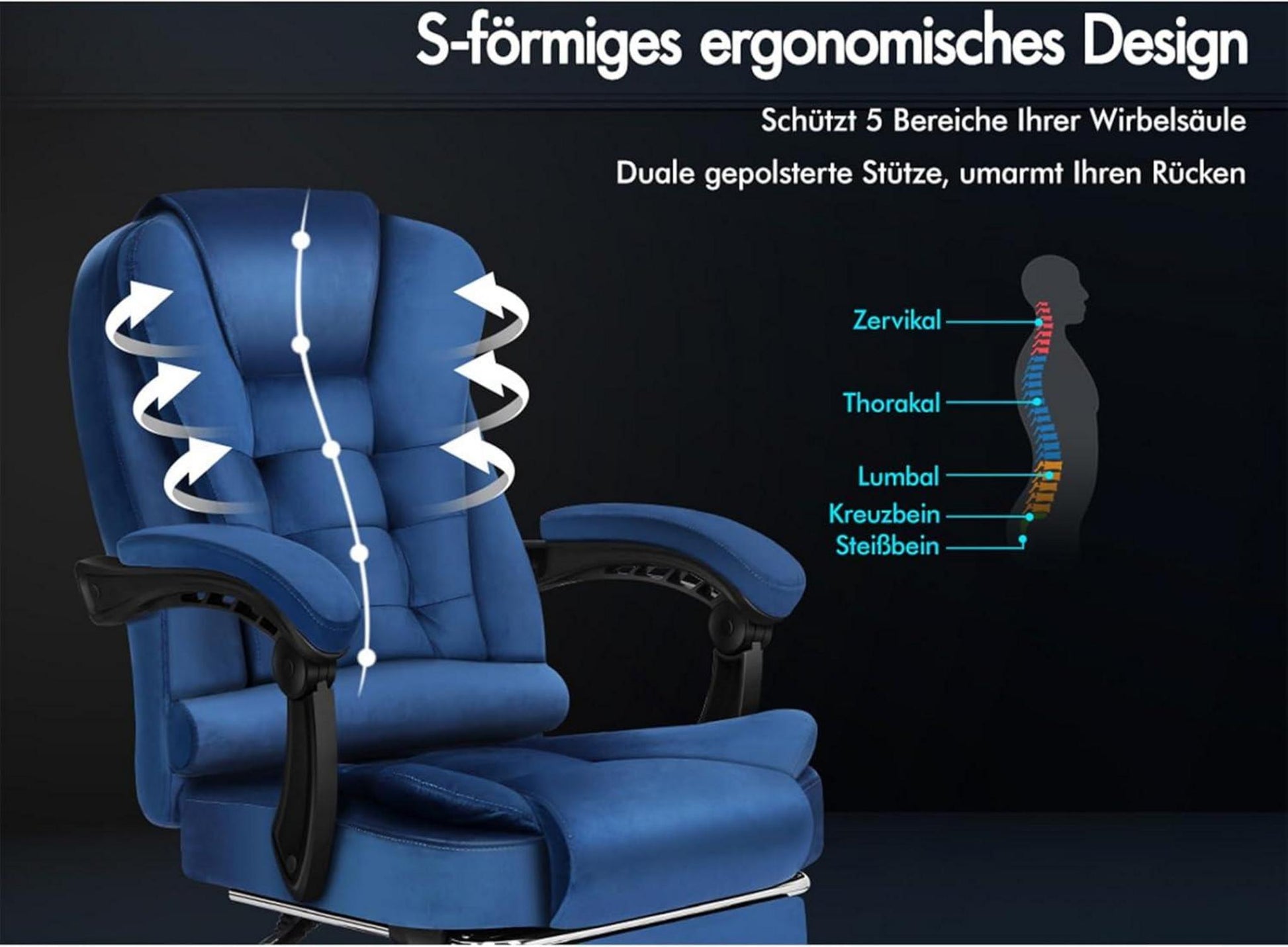 Ergonomic High-Backed Gaming Chair with Lumbar Support - Blue