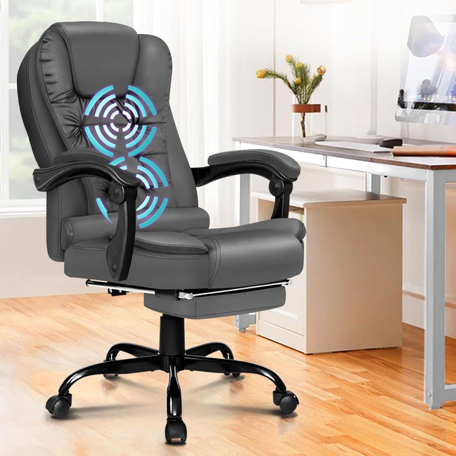Ergonomischer Bürostuhl mit Massage und Fußstütze, 180 kg, Grau