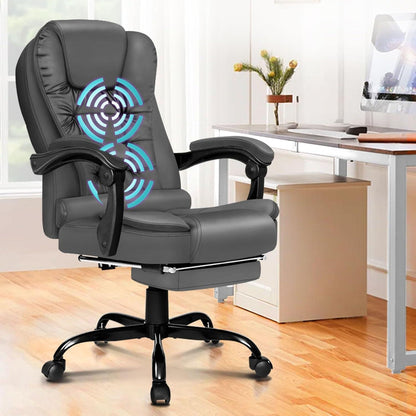 Ergonomischer Bürostuhl mit Massage und Fußstütze, 180 kg, Grau