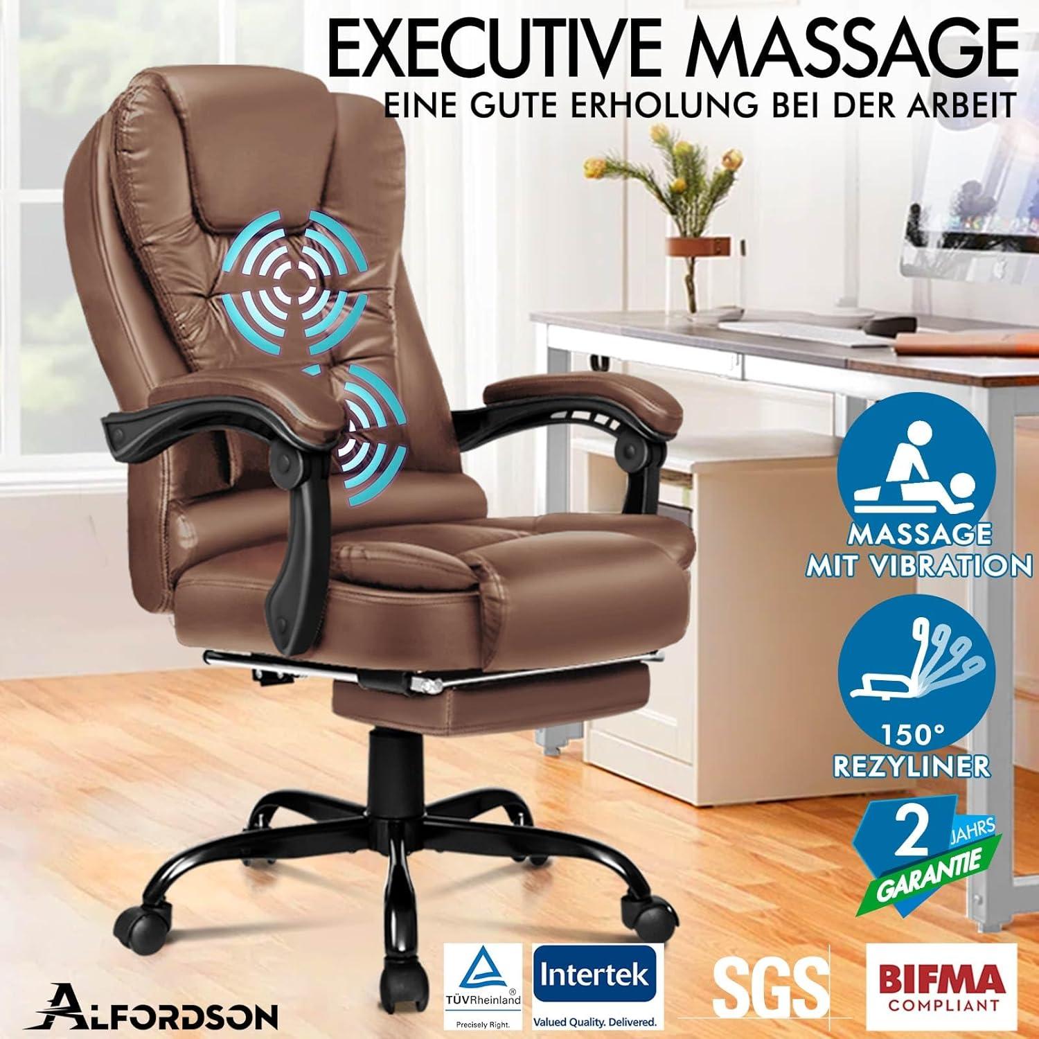 Ergonomischer Bürostuhl Gaming Stuhl mit Massagefunktion Leder Braun
