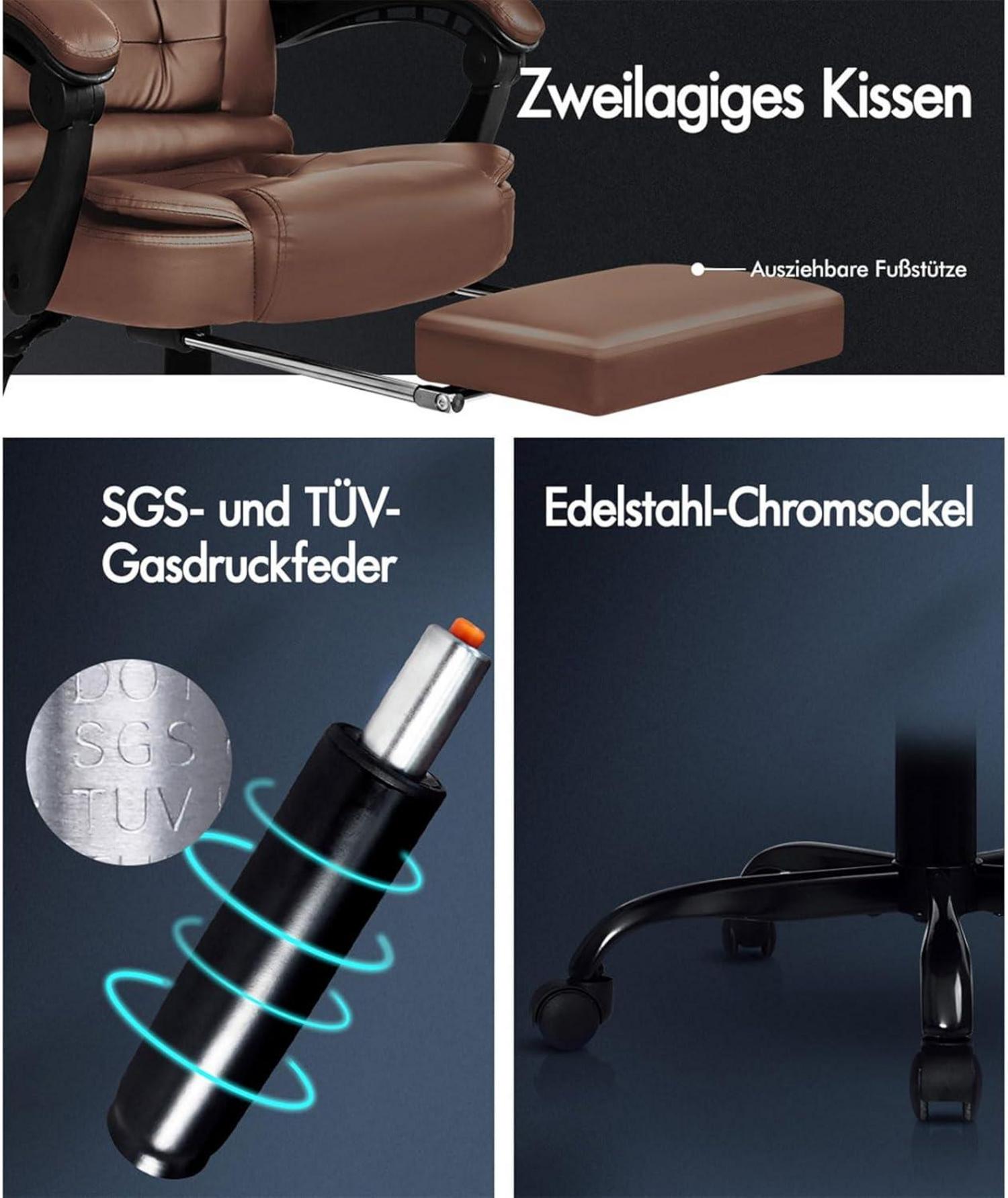 Bürostuhl Gaming-Stuhl ergonomisch verstellbar drehbar Leder Braun