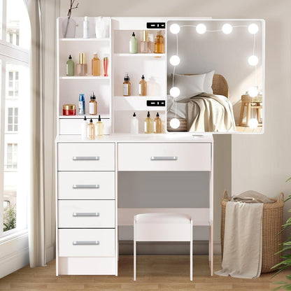 Schminktisch mit LED-Beleuchtung und Stuhl in