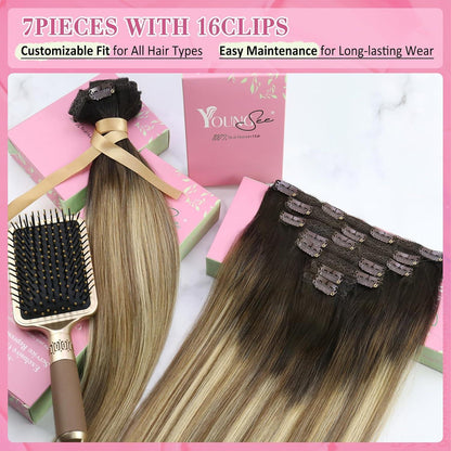 Clip-in Echthaar Extensions Braun Blond 45cm – 135g