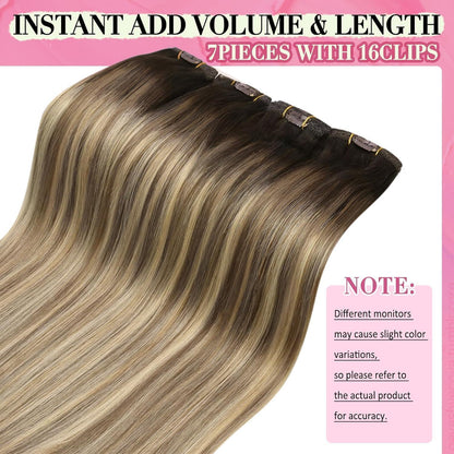 Clip-in Echthaar Extensions Braun Blond 45cm – 135g