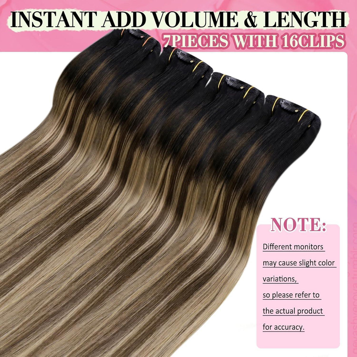Clip-in Echthaar Extensions Balayage Schwarz Braun Blond 40cm
