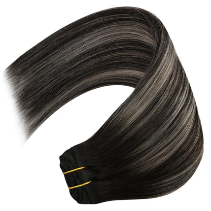 Clip-in Echthaar Extensions Ombre Schwarz Silber 45cm