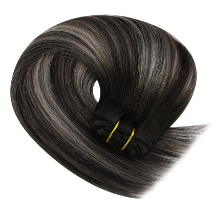 Clip-in Echthaar Extensions Ombre Schwarz Silber 45cm