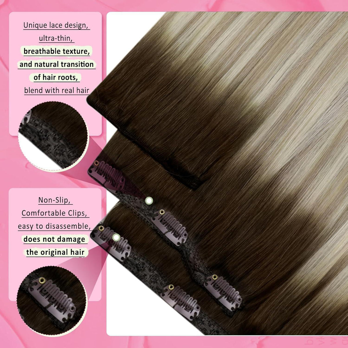 Clip-in Echthaar Extensions Braun Blond 40cm - 135g