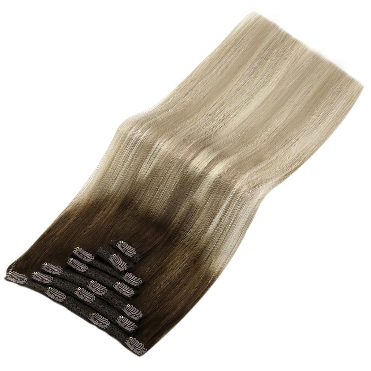 Clip-in Haarverlängerung Echthaar Balayage Dunkelbraun Blond 55cm