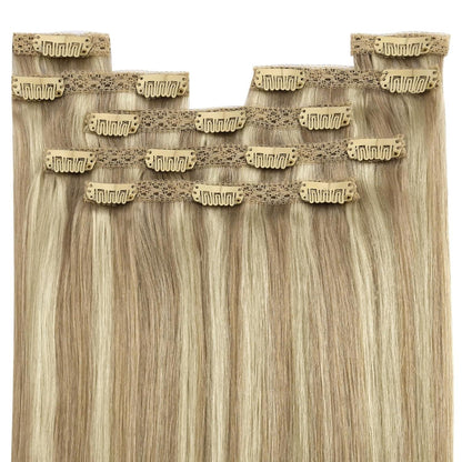 Clip-in Echthaar Extensions Blond 45cm – Volumenspendend & Stylingfähig