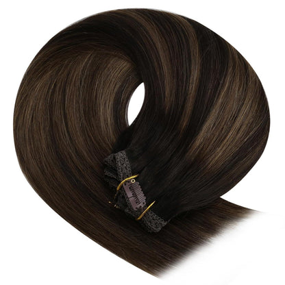 Clip-in Echthaar Extensions Ombre Dunkelbraun Mittelbraun 55cm