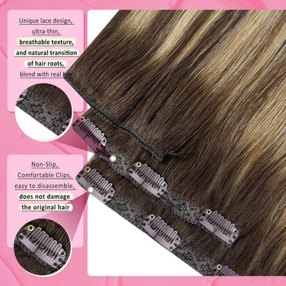 Clip-in Echthaar Extensions Ombre Braun Blond 55cm