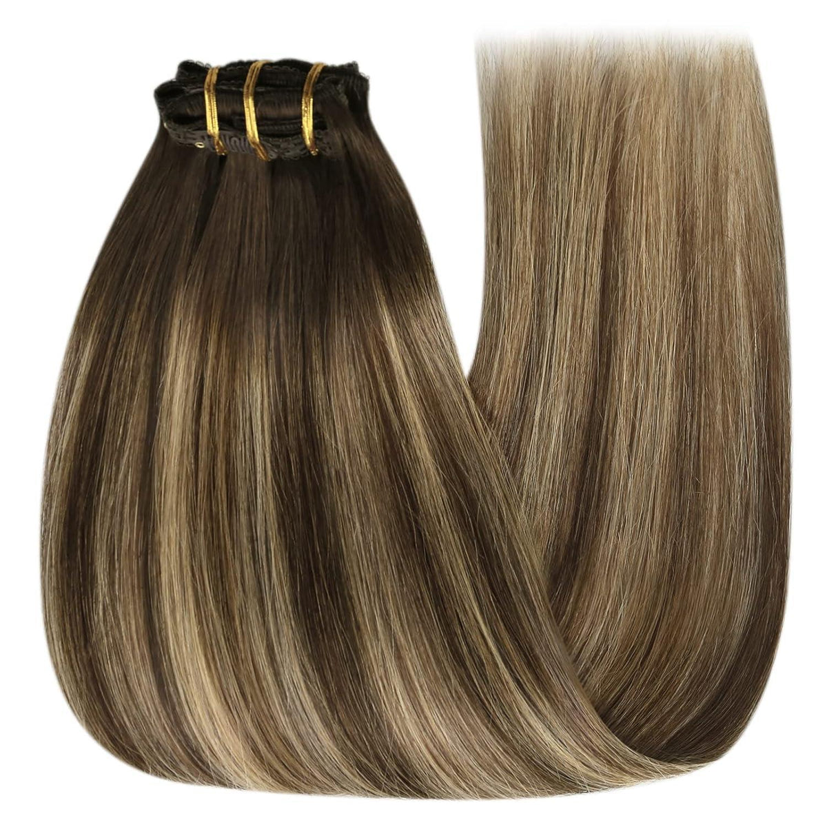 Clip-in Echthaar Extensions Ombre Braun Blond 55cm