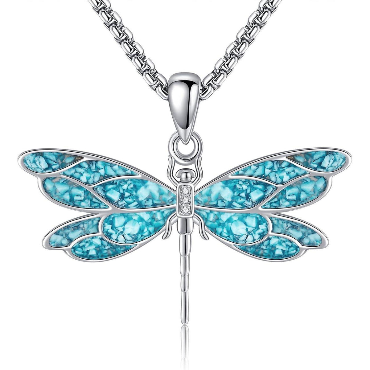 925 Sterling Silber Halskette mit Türkis Anhänger, Lebensblume, Libelle, Phönix, Kolibri, Gecko,