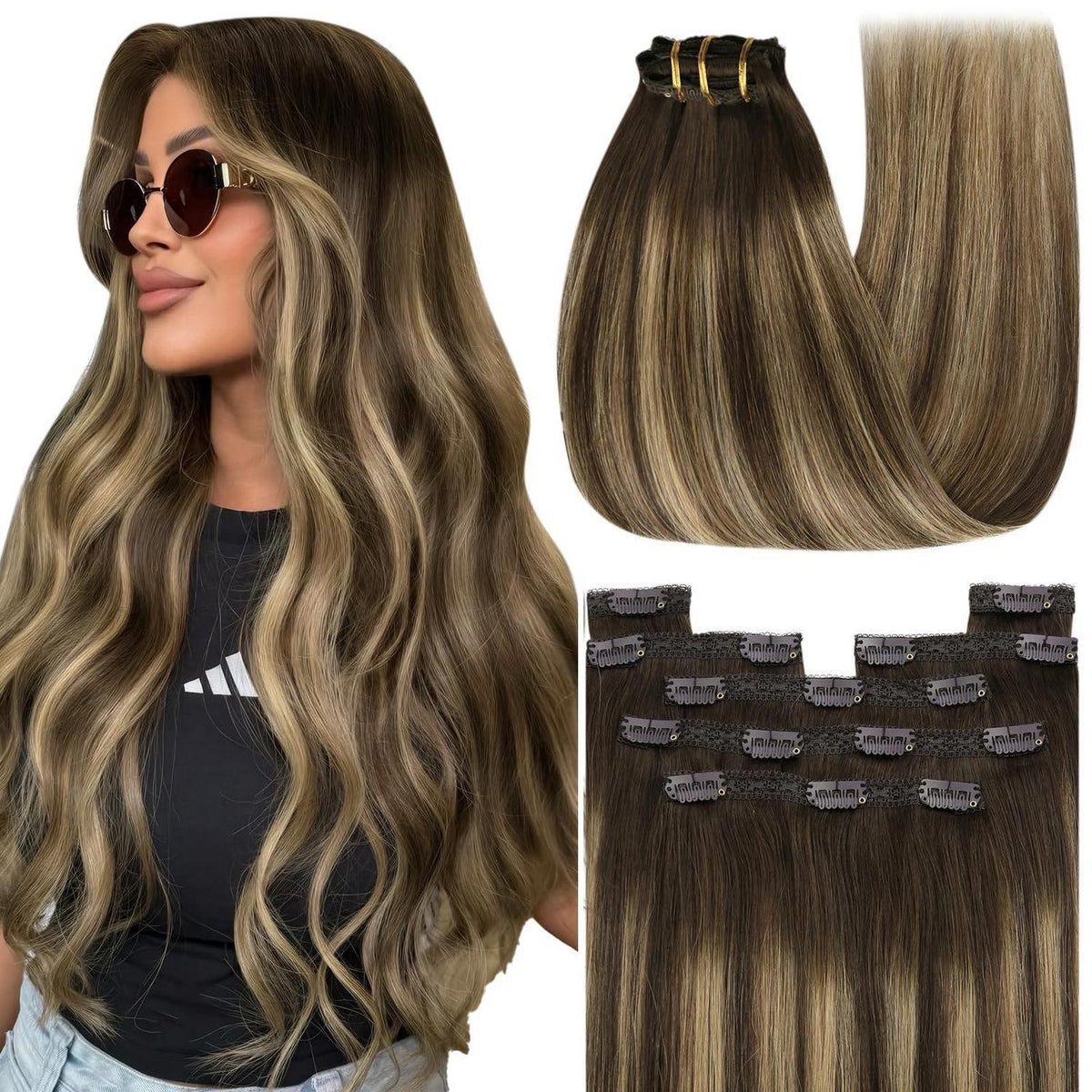 Clip-in Echthaar Extensions Ombre Braun 40cm - Volumenspendend