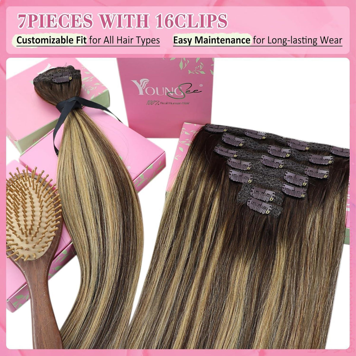 Clip-in Echthaar Extensions Ombre Braun 40cm - Volumenspendend