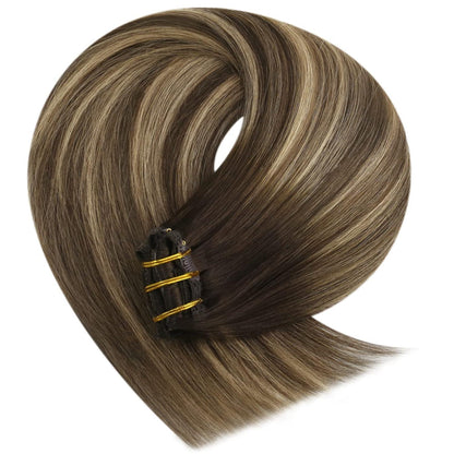 Clip-in Echthaar Extensions Ombre Braun 40cm - Volumenspendend