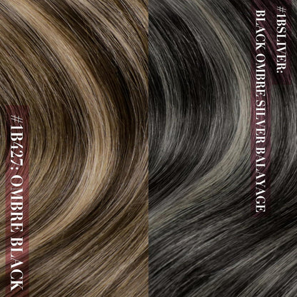 Echthaar Clip-in Extensions Ombre Schwarz Silber 50cm