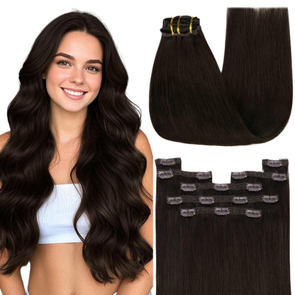 Clip-in Echthaarverlängerung Dunkelbraun 50cm – 150g
